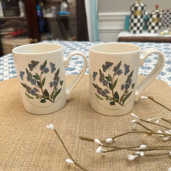 Portmeirion Botanic Garden 2 Pc Tall Mugs Speedwell Design Made in England Vntge - Picture 1 of 9